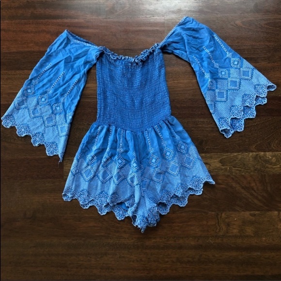 Detailed blue romper jumpsuit - Picture 2 of 9